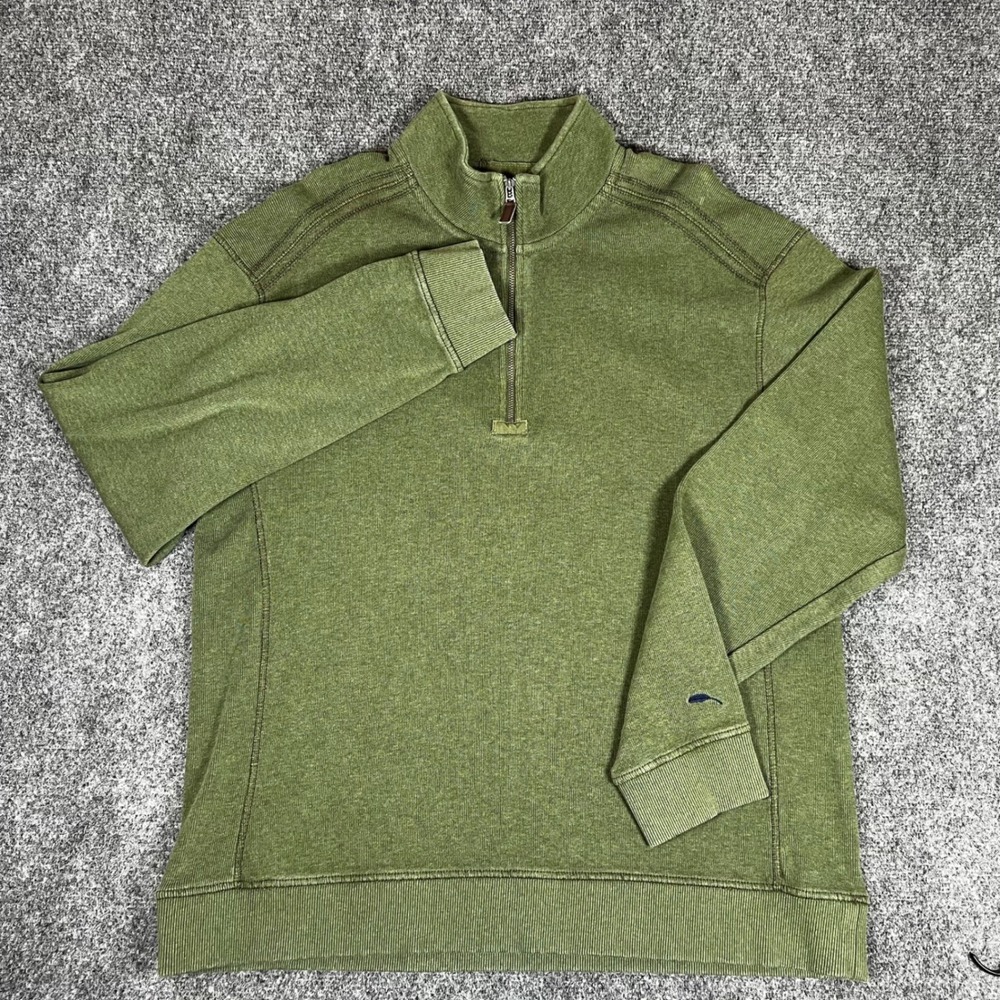 Bob Timberlake Mens Large Olive Green Quarter Zip Pullover Sweater Long Sleeve